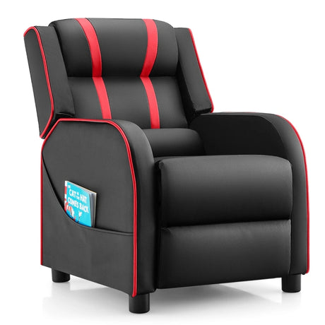 Kids Recliner Chair with Side Pockets and Footrest-Red