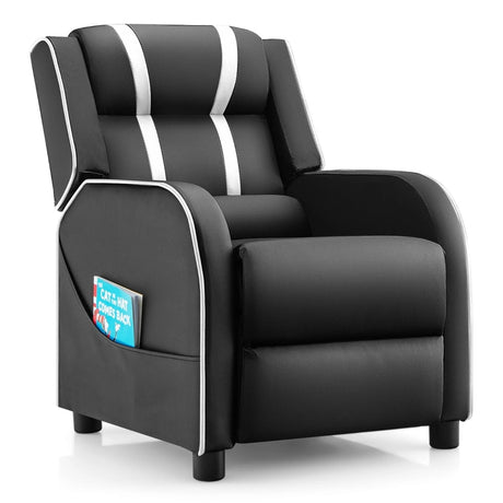 Kids Recliner Chair with Side Pockets and Footrest-White