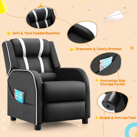 Kids Recliner Chair with Side Pockets and Footrest-White
