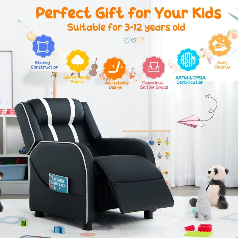Kids Recliner Chair with Side Pockets and Footrest-White