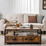 Coffee Table with 2 Drawers and Open Shelf for Living Room-Rustic Brown