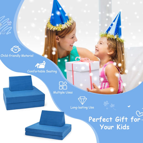 4-Piece Convertible Kids Couch with 2 Folding Mats for Toddler