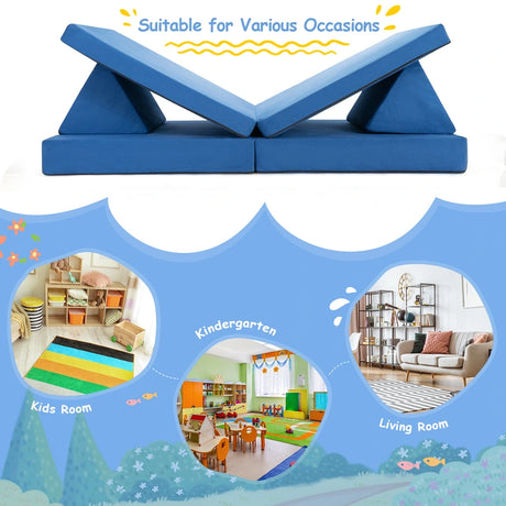 4-Piece Convertible Kids Couch with 2 Folding Mats for Toddler