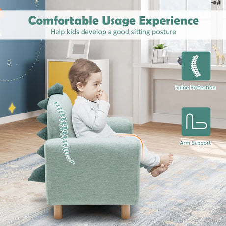 Kids Sofa Wooden Armrest Chair Couch with Thick Cushion Beech Legs