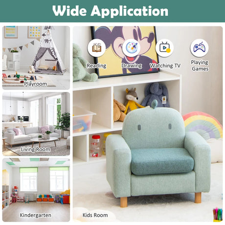 Kids Sofa Wooden Armrest Chair Couch with Thick Cushion Beech Legs