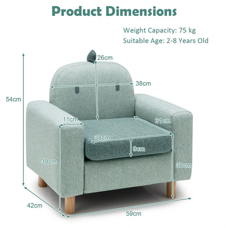 Kids Sofa Wooden Armrest Chair Couch with Thick Cushion Beech Legs