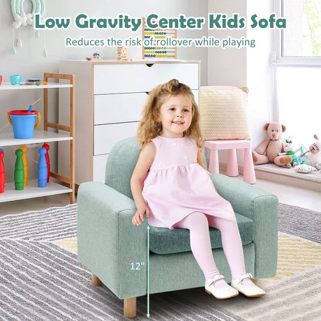 Kids Sofa Wooden Armrest Chair Couch with Thick Cushion Beech Legs