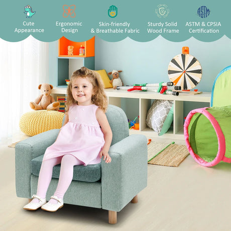 Kids Sofa Wooden Armrest Chair Couch with Thick Cushion Beech Legs