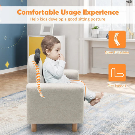 Kids Sofa Wooden Armrest Chair Couch with Thick Cushion Beech Legs