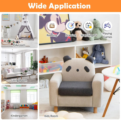 Kids Sofa Wooden Armrest Chair Couch with Thick Cushion Beech Legs
