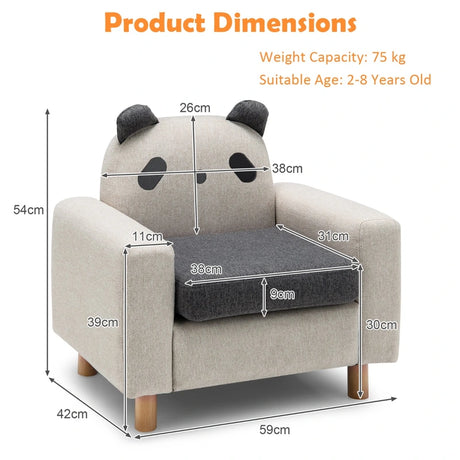 Kids Sofa Wooden Armrest Chair Couch with Thick Cushion Beech Legs