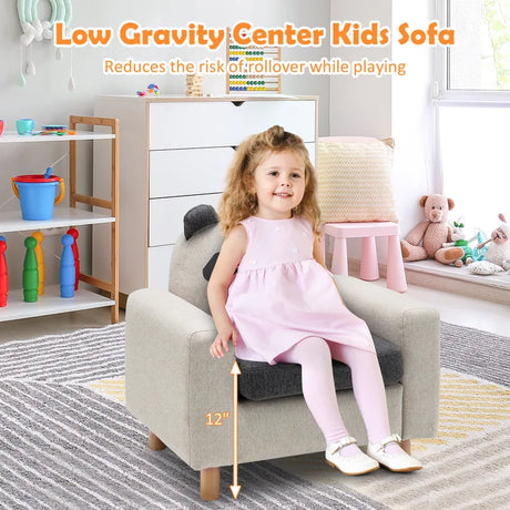 Kids Sofa Wooden Armrest Chair Couch with Thick Cushion Beech Legs