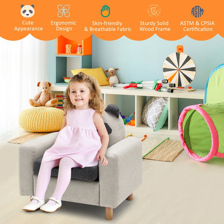 Kids Sofa Wooden Armrest Chair Couch with Thick Cushion Beech Legs