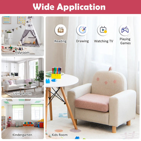 Kids Sofa Wooden Armrest Chair Couch with Thick Cushion Beech Legs