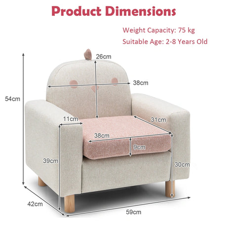 Kids Sofa Wooden Armrest Chair Couch with Thick Cushion Beech Legs
