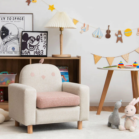 Kids Sofa Wooden Armrest Chair Couch with Thick Cushion Beech Legs