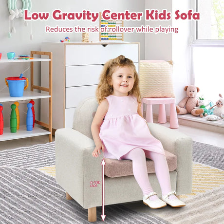 Kids Sofa Wooden Armrest Chair Couch with Thick Cushion Beech Legs