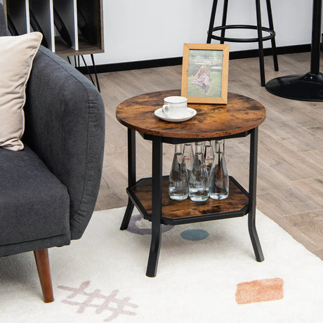 2-Tier Metal Sofa Table with Storage Shelf