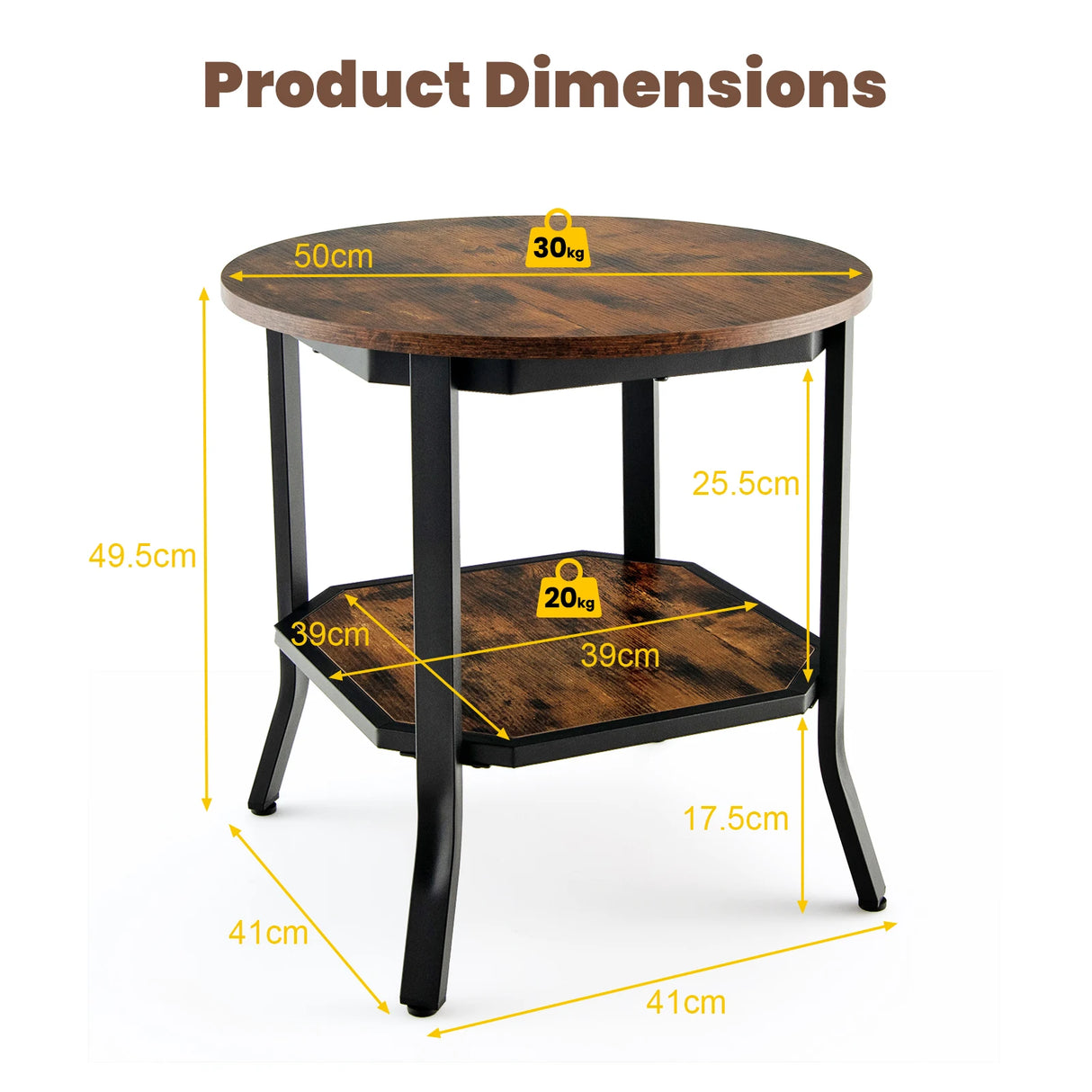 2-Tier Metal Sofa Table with Storage Shelf