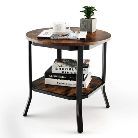 2-Tier Metal Sofa Table with Storage Shelf