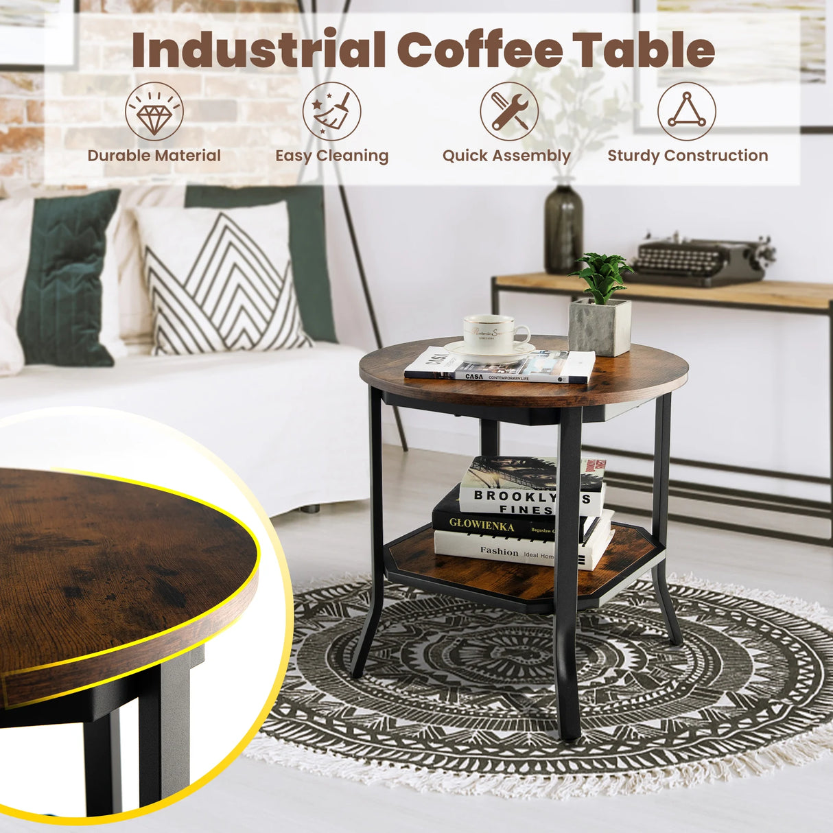2-Tier Metal Sofa Table with Storage Shelf
