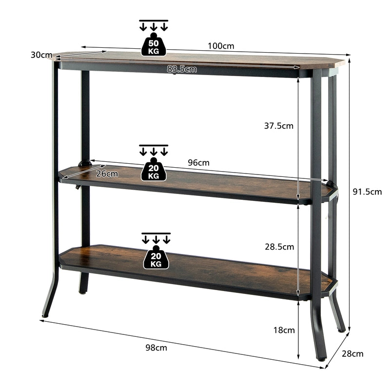 Industrial 3-Tier Console Table with Metal Frame for Hallway