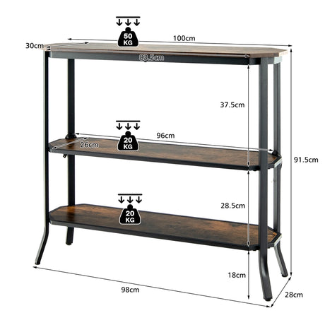 Industrial 3-Tier Console Table with Metal Frame for Hallway