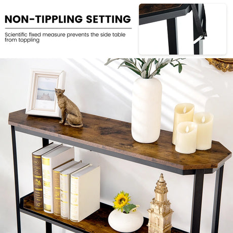 Industrial 3-Tier Console Table with Metal Frame for Hallway