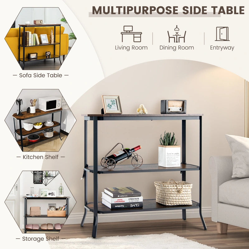 Industrial 3-Tier Console Table with Metal Frame for Hallway