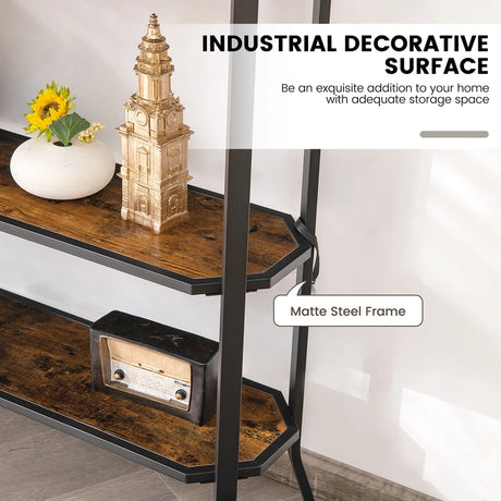 Industrial 3-Tier Console Table with Metal Frame for Hallway