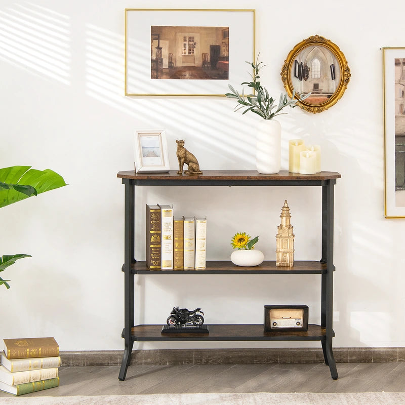 Industrial 3-Tier Console Table with Metal Frame for Hallway
