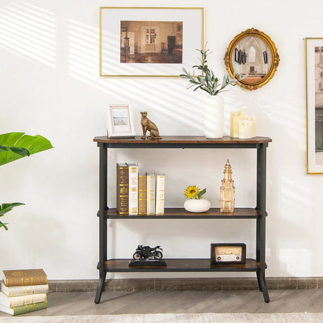 Industrial 3-Tier Console Table with Metal Frame for Hallway