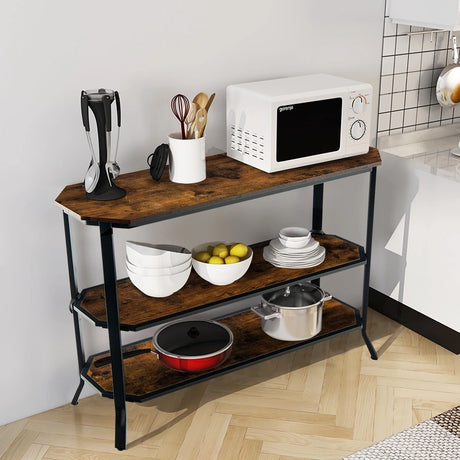 Industrial 3-Tier Console Table with Metal Frame for Hallway