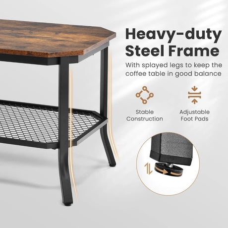 Industrial Coffee Table with Storage Shelf for Living Room