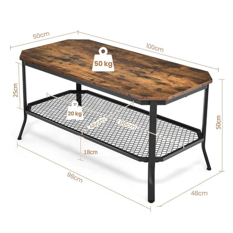 Industrial Coffee Table with Storage Shelf for Living Room