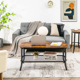 Industrial Coffee Table with Storage Shelf for Living Room