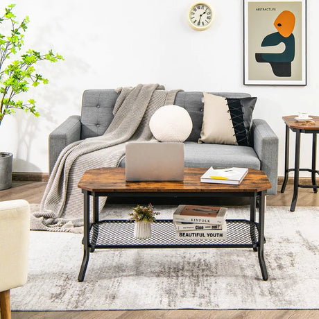Industrial Coffee Table with Storage Shelf for Living Room