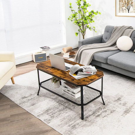 Industrial Coffee Table with Storage Shelf for Living Room