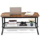 Industrial Coffee Table with Storage Shelf for Living Room