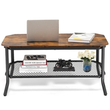 Industrial Coffee Table with Storage Shelf for Living Room