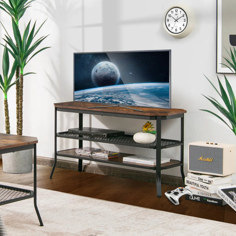 Wooden TV Stand with Storage Shelves for Living Room/Bedroom