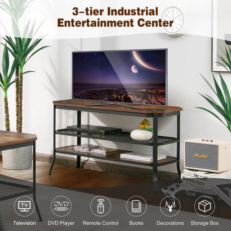 Wooden TV Stand with Storage Shelves for Living Room/Bedroom