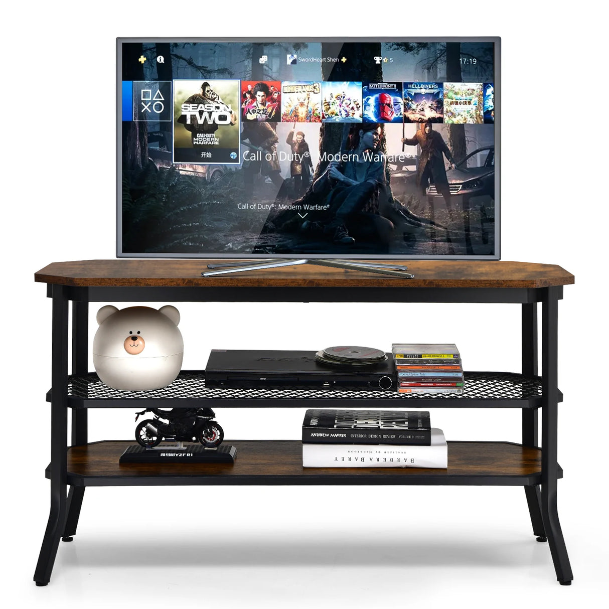 Wooden TV Stand with Storage Shelves for Living Room/Bedroom
