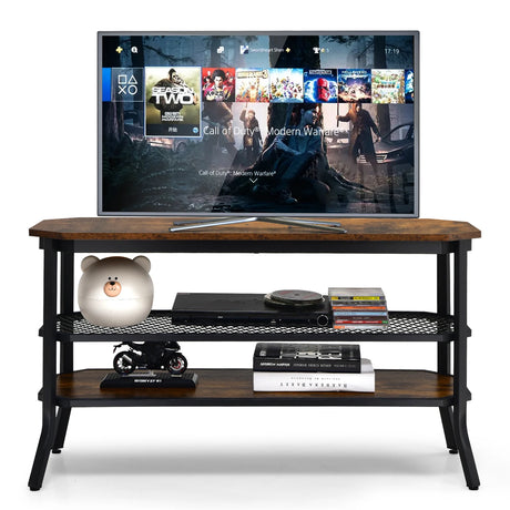 Wooden TV Stand with Storage Shelves for Living Room/Bedroom