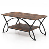 2-Tier Faux Marble Coffee Table with Marble Top and Metal Frame-Rustic Brown