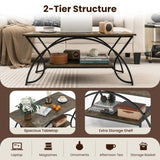 2-Tier Faux Marble Coffee Table with Marble Top and Metal Frame-Dark Brown