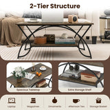 2-Tier Faux Marble Coffee Table with Marble Top and Metal Frame-Rustic Brown