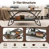 2-Tier Faux Marble Coffee Table with Marble Top and Metal Frame-Dark Brown