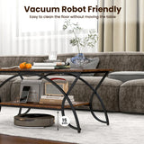 2-Tier Faux Marble Coffee Table with Marble Top and Metal Frame-Rustic Brown