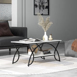2-Tier Faux Marble Coffee Table with Marble Top and Metal Frame-Black & White
